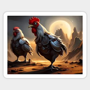 Alien Robot Roosters Sticker